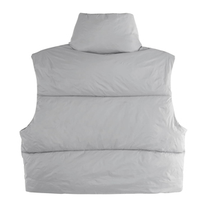 Gilet matelassé gris clair pour femme, col montant, fermeture éclair, sans manches, couleur unie, léger et chaud pour l'hiver - Product Image 2