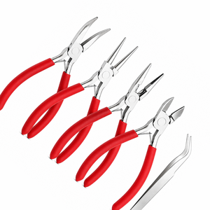 MANAN INSTRUMENTS Juego de Pinzas Redondas de Acero Inoxidable para Joyería con Mangos Rojos para Manualidades, 5 Piezas, Incluye Pinzas - Product Image 1