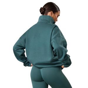 Sweat-shirt à col zippé 1/4 bleu pétrole pour femme, coupe oversize, manches longues, style streetwear décontracté, confort quotidien - Product Image 2