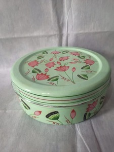 Vintage Style Printed Iron Masala <b>Box</b> Decorative Round Spice Organizer for Home Kitchen Designer <b>Floral</b> Print spice storage Use - Product Image 3