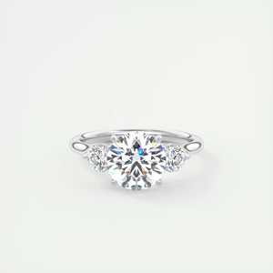Bague de fiançailles à trois pierres avec diamants ronds de laboratoire de 2,50 carats sertis sur le côté et or blanc 14 carats - Product Image 3