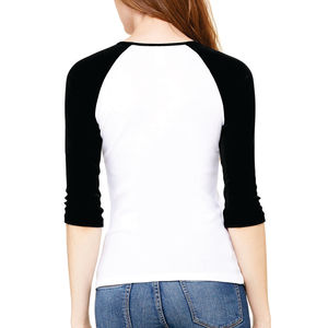 Women's <b>White</b> Black Raglan Sleeve Full Length 100% Organic Cotton T-<b>Shirt</b> Logo Casual <b>Slim</b> <b>Fit</b> O-Neck Solid Knitted Breathable - Product Image 4