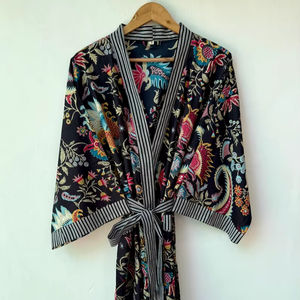 Robe Kimono Imprimée à Motifs de Dessins Animés pour Femme, en Coton Doux, Tenue d'Intérieur Estivale, Faite à la Main, Style ODM, Col en V, Taille Élastique, Peignoir - Product Image 1