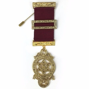 Past Master Craft Breast Jewel Gold Plated Square and <b>Compasses</b> Masonic Medal Light Blue Ribbon Regalia Badge - Product Image 2