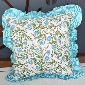 Floral Ruffle Cushion Cover Square Printed Bohemian Style <b>Home</b> Decor Pillowcase 100% Cotton Handmade - Product Image 4