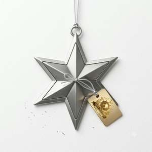 Pendentif étoile en métal argenté ajouré, géométrique à 5 branches, ornement de Noël, étiquette artisanale personnalisée à suspendre pour arbre, vente en gros - Product Image 4