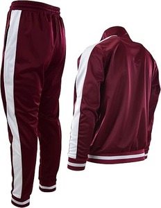 Men's Maroon <b>Tracksuit</b> Full Sleeve Zipper Closure Solid Color Sporty Style Regular Fit Polyester Autumn Wear Side Pockets - Product Image 3