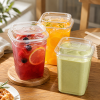 Zwarte vierkante PP plastic bubble tea bekers 12oz 16oz met deksels, aangepaste logo's, wegwerp bekers voor melkthee en smoothies, groothandel