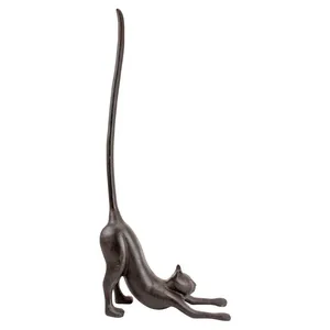 Escultura de Gato Estirándose en Bronce Antiguo, con Cola Larga, Decoración Moderna para Mesa, Hogar y Oficina, Regalo para Amantes de los Gatos - Product Image 1