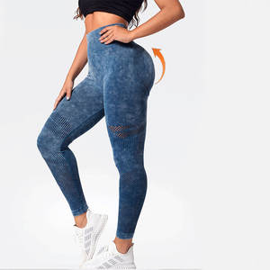 Leggings sin costuras para mujer, pantalones de yoga, leggings de fitness con efecto push-up, cintura alta, fruncidos, ajustados, para gimnasio. - Product Image 1