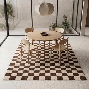Alfombra Moderna a Cuadros Marrón y Marfil, Alfombra Geométrica con Diseño a Cuadros, Hecha a Mano, para Decoración de Sala de Estar y Dormitorio - Product Image 5