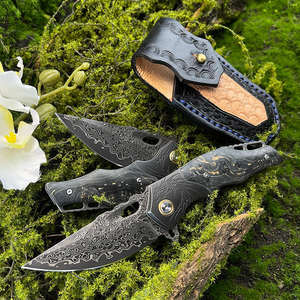 มีดพับเหล็กดามัสกัส EDC สำหรับพกพา ด้ามจับแบบกำหนดเอง ปรับทิศทางการจับได้ ล้างในเครื่องล้างจานได้ มีดสำหรับกิจกรรมกลางแจ้งที่ทันสมัย - Product Image 3