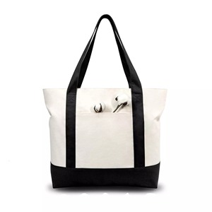 Cotton Canvas Tote Bag with Black Trim Front Pocket Printed Design Adjustable Strap Washable & Eco-Friendly - Product Image 2