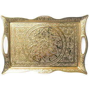 Plateau de service marocain décoratif au design fabuleux, plateau de service en cuivre de la plus haute qualité, forme personnalisée, pour usage domestique - Product Image 3
