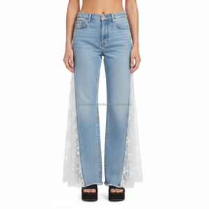 Nueva Tendencia, Jeans de Mezclilla con Encaje Blanco Lateral, Estilo Y2K, Pantalones Ajustados Casuales con Corte de Campana para Mujer, Precio de Fábrica, Servicio OEM - Product Image 1
