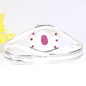 Wholesale Handmade 925 Sterling Silver Gemstone Jewelry Cluster Statement Cuff <b>Bracelet</b> Opaque Pink Ruby and Garnet Designer - Product Image 3