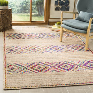 Alfombra geométrica tejida a mano de yute/algodón Natural con conjunto único - Product Image 1