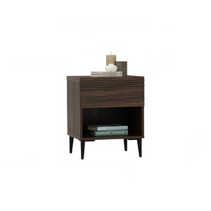Scandinavian Fluted Nightstand with <b>Storage</b> Drawer Particle Board <b>Bedside</b> Table and Metal Legs for Bedroom Living Room - Product Image 2