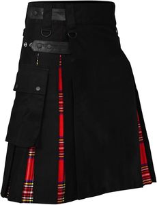 Kilt hybride pour homme TRE en denim noir avec tartan Royal Stewart |   Entreprise publicitaire écossaise |   Accessoire musical individuel - Product Image 3