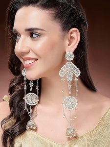 Pendientes de Perlas de Imitación Indias Tradicionales Vintage de Moda para Mujer al por Mayor, Diseño Oxidado, Chapados en Oro, con Cristales - Product Image 4
