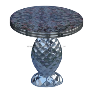 Elegante Mesa Auxiliar de Metal Pulido, Estilo Moderno, Antiguo y Tradicional, con Diseño de Flores Pintadas en Esmalte en la Superficie y Base de Lujo - Product Image 6