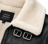 Blouson Bomber Homme en Cuir Véritable Personnalisé OEM, Col en Peau de Mouton Vintage, Veste d'Hiver Streetwear, Blouson Bomber avec Col Sherpa