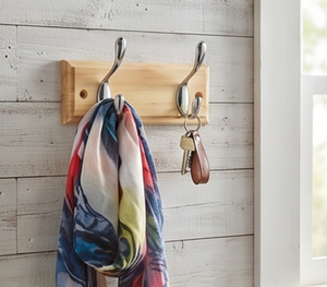 Premium Wood Wall Mount <b>Hook</b> Rack With 2 Chrome <b>Hooks</b> Simple Design For Clothing Storage Kitchen And Bathroom Decor - Product Image 6