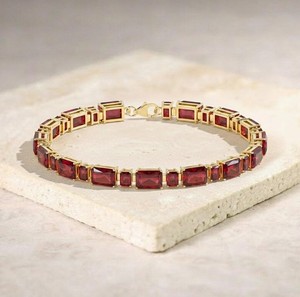 Radiant Cut Garnet Stone <b>Charm</b> Bracelet in Sterling Silver Gold Plated Elegant Gemstone Handmade Fine Jewelry Gift for Women - Product Image 1
