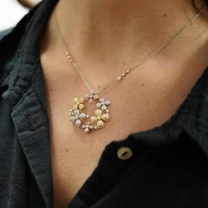 Collier pendentif en moissanite tricolore taille ronde, chaîne en argent sterling 925, bijou fin, cadeau charmant - Product Image 2