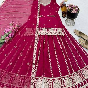 Traje Sharara Elegante de Georgette Fox de Royal Export con Bordado de Lentejuelas y Cordones, y Dupatta para Fiestas - Product Image 6