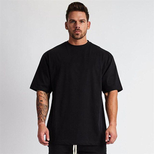 T-shirt Homme Col Rond en Coton Lourd Uni, Coupe Oversize Vintage à Épaules Tombantes, Vente en Gros OEM - Product Image 4