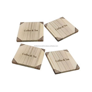 Eco-Friendly Handmade Pine Wood Coaster Set of 4 Modern Square 10mm Thick Wooden Tea & Coffee <b>Cup</b> <b>Mats</b> - Product Image 1