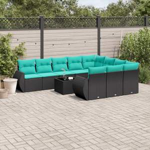 Juego de sofás de jardín de ratán sintético negro de 11 piezas con cojines para muebles de patio - Product Image 1
