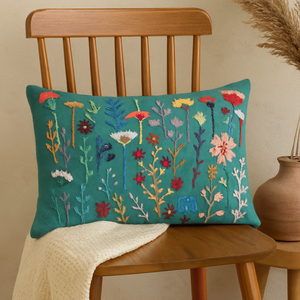 Cojín de asiento bordado de algodón azul cerceta-16 \ "X 24 \" con relleno incluido - Product Image 4