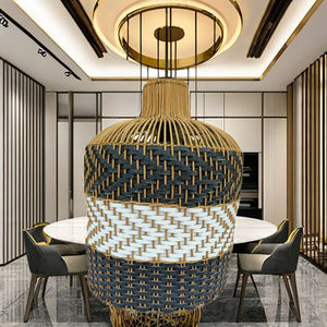 Lámpara de Techo de Ratán Hecha a Mano Hien Luong, Ratán Natural, Fibras Sintéticas Coloridas, Ecológica, Resistente al Calor, Duradera, para Bares - Product Image 1