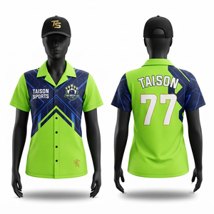 Custom Men <b>Bowling</b> Jersey 180 GSM Premium Polyester Mesh Lime Green Navy Panel Design Team Shirt Short Breathable Anti-Bacterial - Product Image 1
