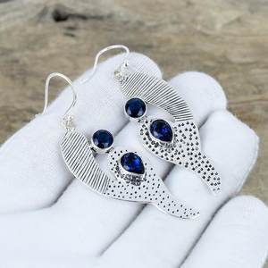 ต่างหูห้อยประดับพลอยไพลินสีน้ำเงิน เงินแท้ 925 ทำมือ สไตล์โบราณ หรูหรา เหมาะสำหรับเป็นของขวัญวันแม่ที่ได้รับการรับรอง - Product Image 3