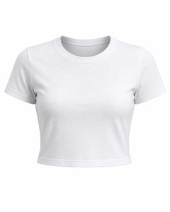 Custom Logo Solid Womens Slim <b>Fit</b> Streetwear <b>Crop</b> Top <b>T</b>-<b>Shirt</b> 100% Cotton Short Sleeve Crew Neck Eco-Friendly Summer Breathable - Product Image 1