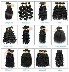 Cheveux humains indiens vierges Remy en lots avec closure en dentelle, textures lisses, ondulées profondes, bouclées effet eau, pour tissage, double trame machine - Product Image 1