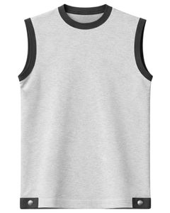 Conjunto de camiseta sin mangas y pantalones cortos para hombre, color gris claro, informal, de verano, de algodón, con ribete negro y cordón ajustable, de dos piezas. - Product Image 1
