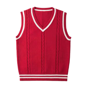 Pull sans manches unisexe col en V 2026 en laine/viscose, couleur unie, tricot torsadé brodé, personnalisable, pour l'hiver, style décontracté - Product Image 3