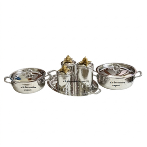 Royal Hammered Silver <b>Serving</b> <b>Set</b> Decorative 6-Piece Pot <b>Set</b> with <b>Serving</b> Tray & Canisters Handcrafted Indian Kitchenware Export - Product Image 1