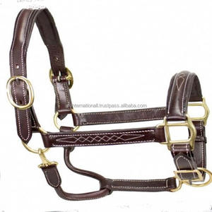 Cabestro de caballo de cuero marrón cosido, lujo, con relleno ultra suave y hebilla de latón sólido resistente, equipo de caballo - Product Image 3