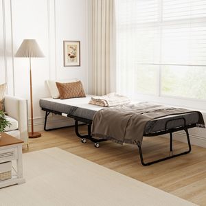 Letto Pieghevole Portatile Singolo con Materasso in Memory Foam e Telaio in Acciaio per Adulti, Colore Bianco - Product Image 2