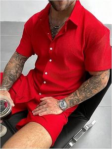 Men Summer Solid Street Style Knitted Embroidered 100% Cotton Quick Dry Short Sleeve Custom Logo Joggers Suits Set Shirt Shorts - Product Image 5