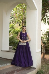 Elegant <b>Women</b>’s Indo Western <b>Lehenga</b> with Plain Blouse & Heavy Beads Work Jacket – Export Quality Festive Collection - Product Image 2
