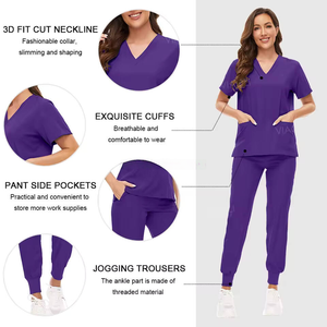 Tenues Médicales Tendance d'Été pour Femmes et Hommes – Ensembles Blouse et Pantalon d'Infirmière Col V Extensibles dans les 4 Sens en Polyester Spandex Tissé - Product Image 5