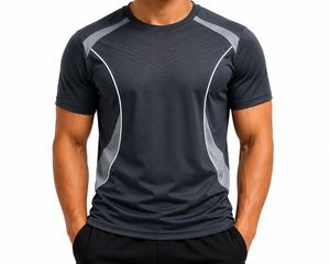 Camiseta Deportiva Casual de Manga Corta Blanca para Hombre, Diseño de Bloques de Color Azul Marino, Secado Rápido, Corte Regular, Cuello Redondo, Tejido de Punto con Spandex - Product Image 5
