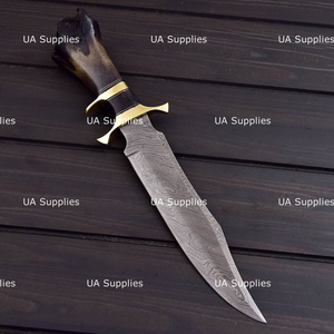 Couteau de chasse et de camping UA Supplies à lame droite en acier inoxydable, personnalisable OEM, avec manche en bois et étui en cuir - Product Image 2