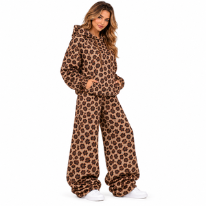 High Quality Women <b>Tracksuit</b> Set Animal Print Hoodie Set Fleece Sweat suit Custom Women's Wide Leg Pants Streetwear <b>Tracksuit</b> - Product Image 3